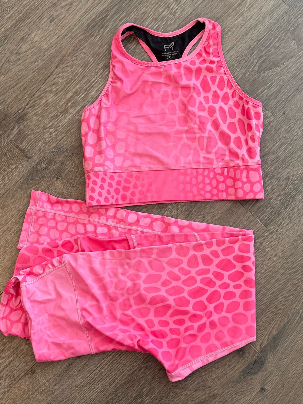 Girls' Pink Patterned Rashguard Set with Racerback Crop Top